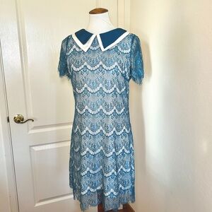 A'Reve Teal and White Lace Mini Dress